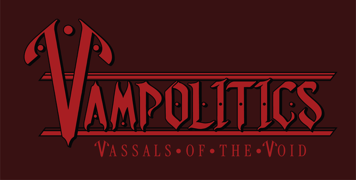 The Vampolitics logo on a dark red field